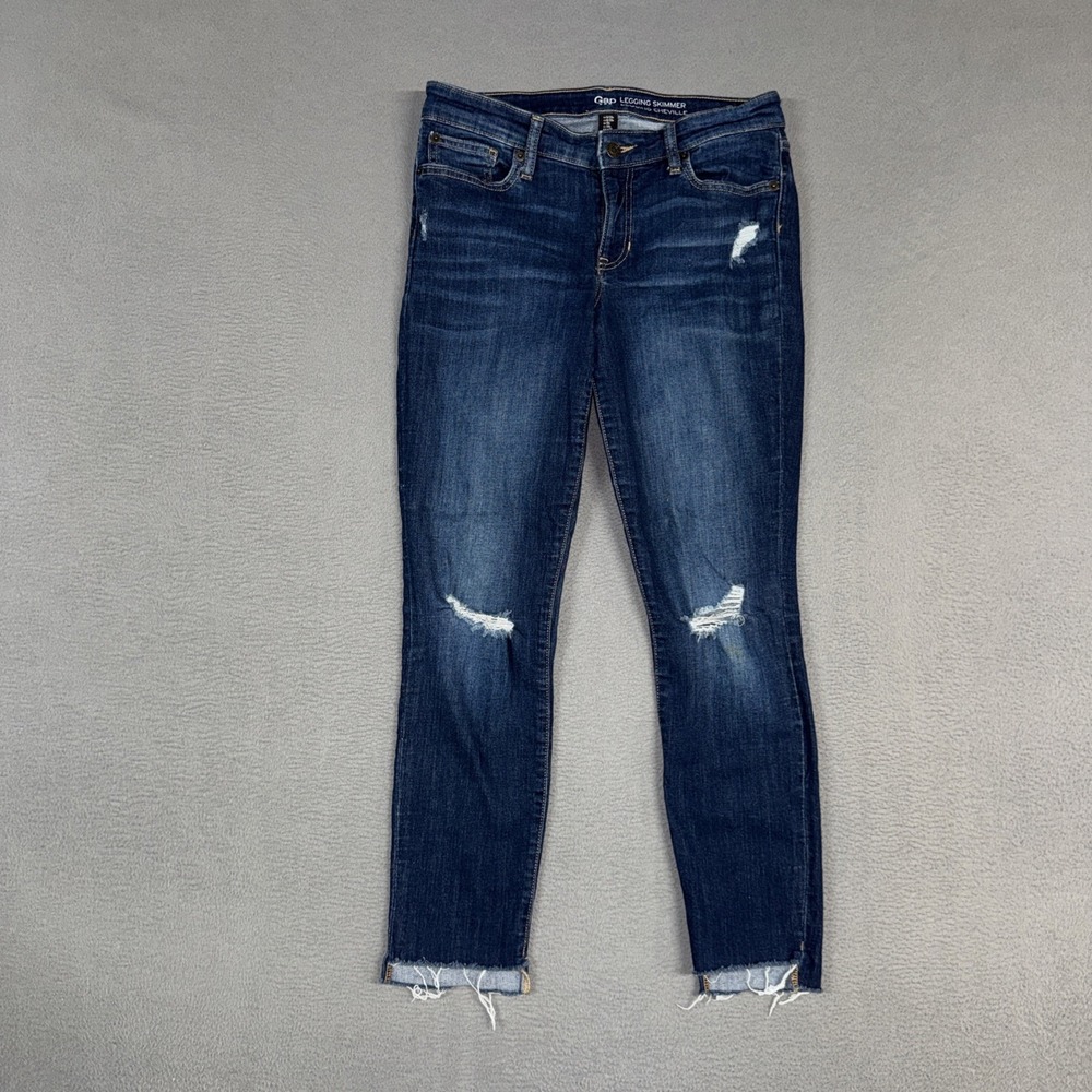 Gap Jeans Womens 6 Blue Legging Skimmer Ankle Distressed Denim Stretch Cotton